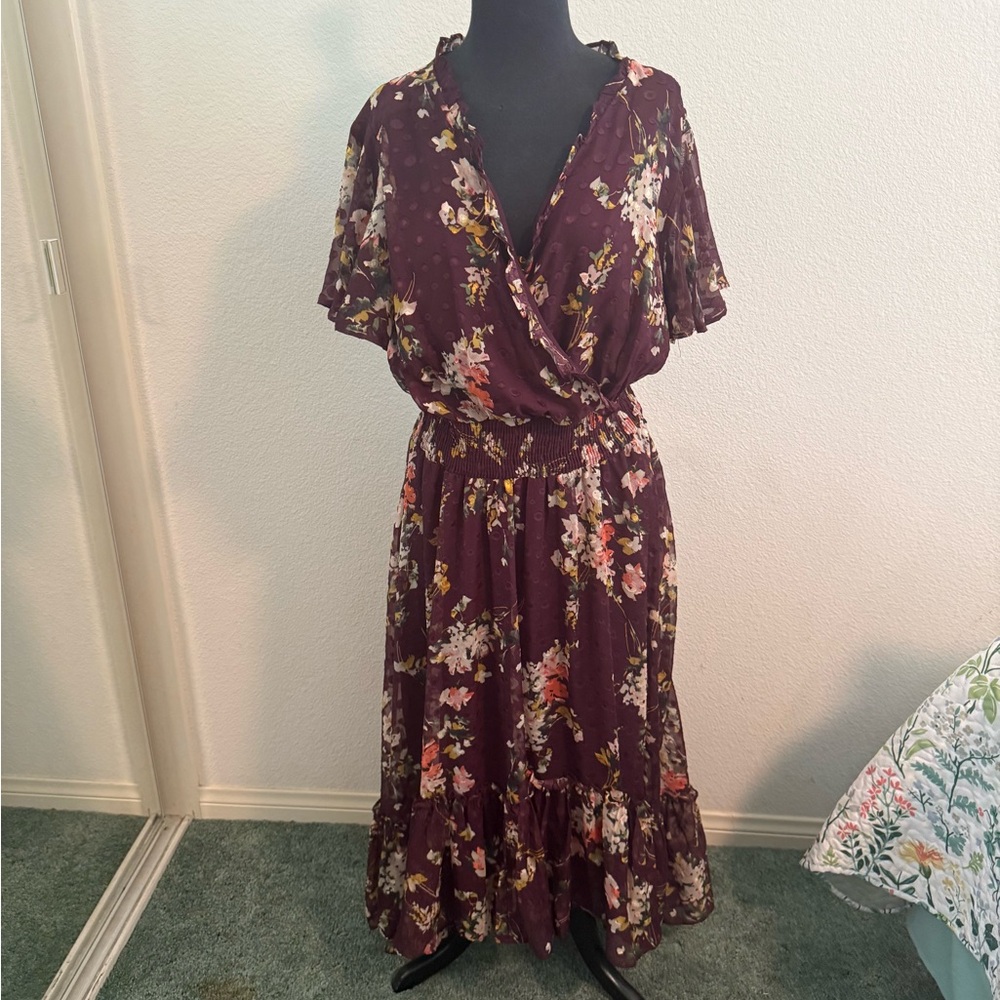 Lane Bryant Burgundy Floral Midi Dress
